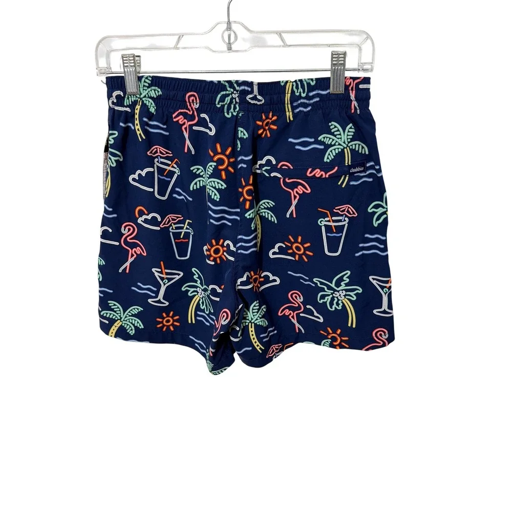 Chubbies Swim Trunks Mens Small Navy Blue Neon Flamingo Tropical 5.5